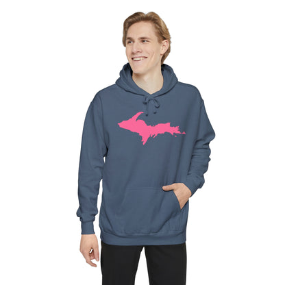 Michigan Upper Peninsula Hoodie (w/ Pink UP Outline) | Unisex Garment-Dyed