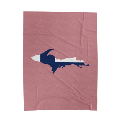 Michigan Upper Peninsula Plush Blanket (w/ UP Finland Flag Outline) | Cherry Blossom Pink