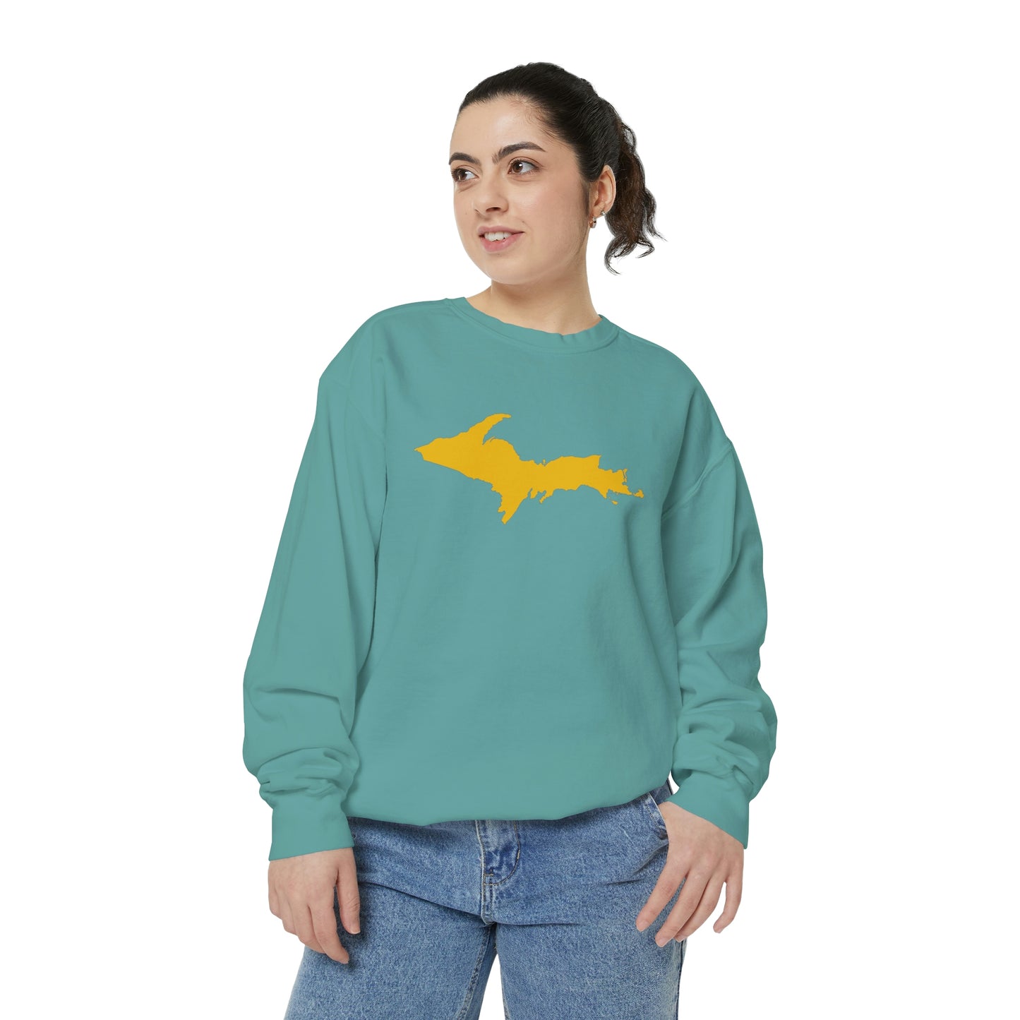 Michigan Upper Peninsula Sweatshirt (w/ Gold UP Outline) | Unisex Garment Dyed