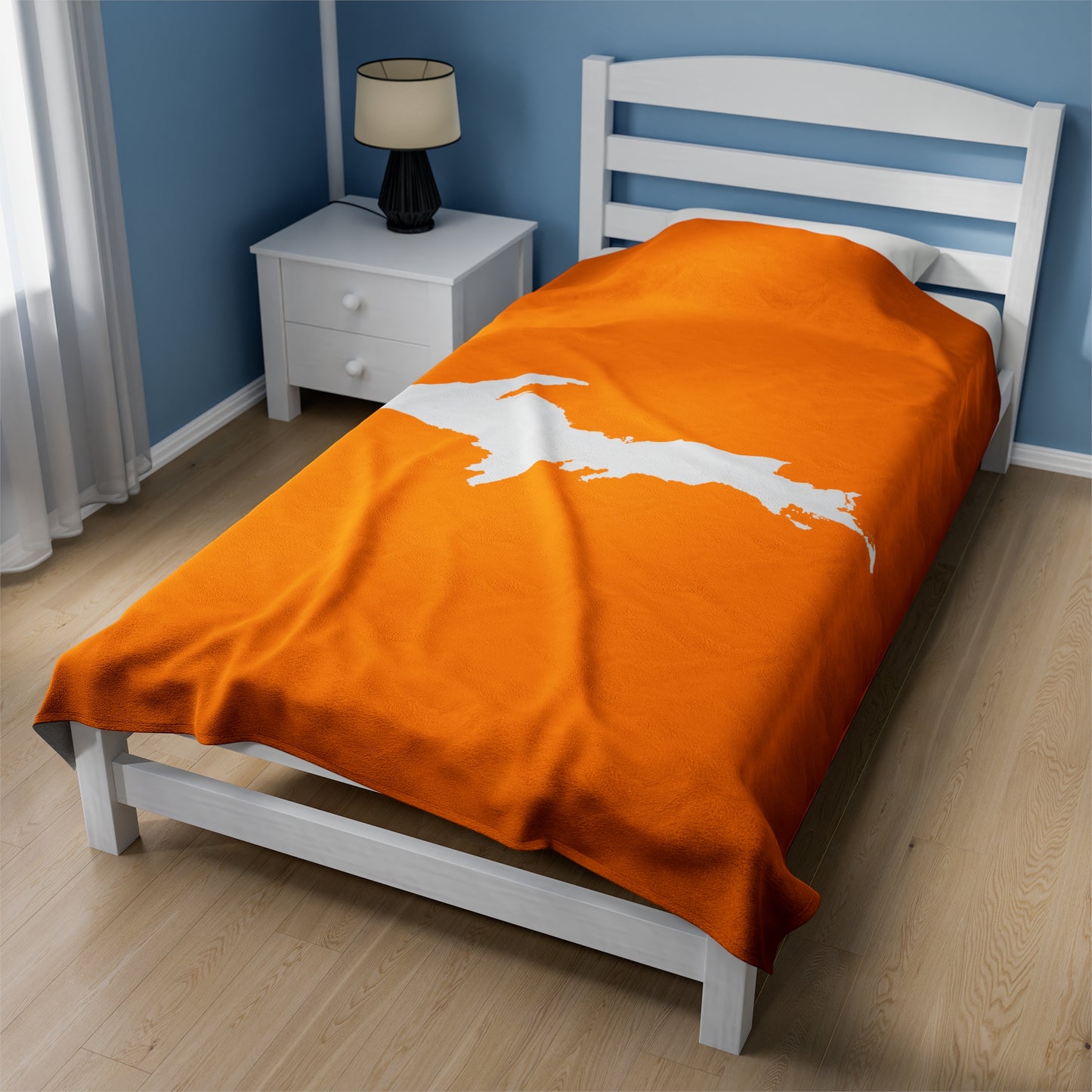 Michigan Upper Peninsula Plush Blanket (w/ UP Outline) | Birch Leaf Orange