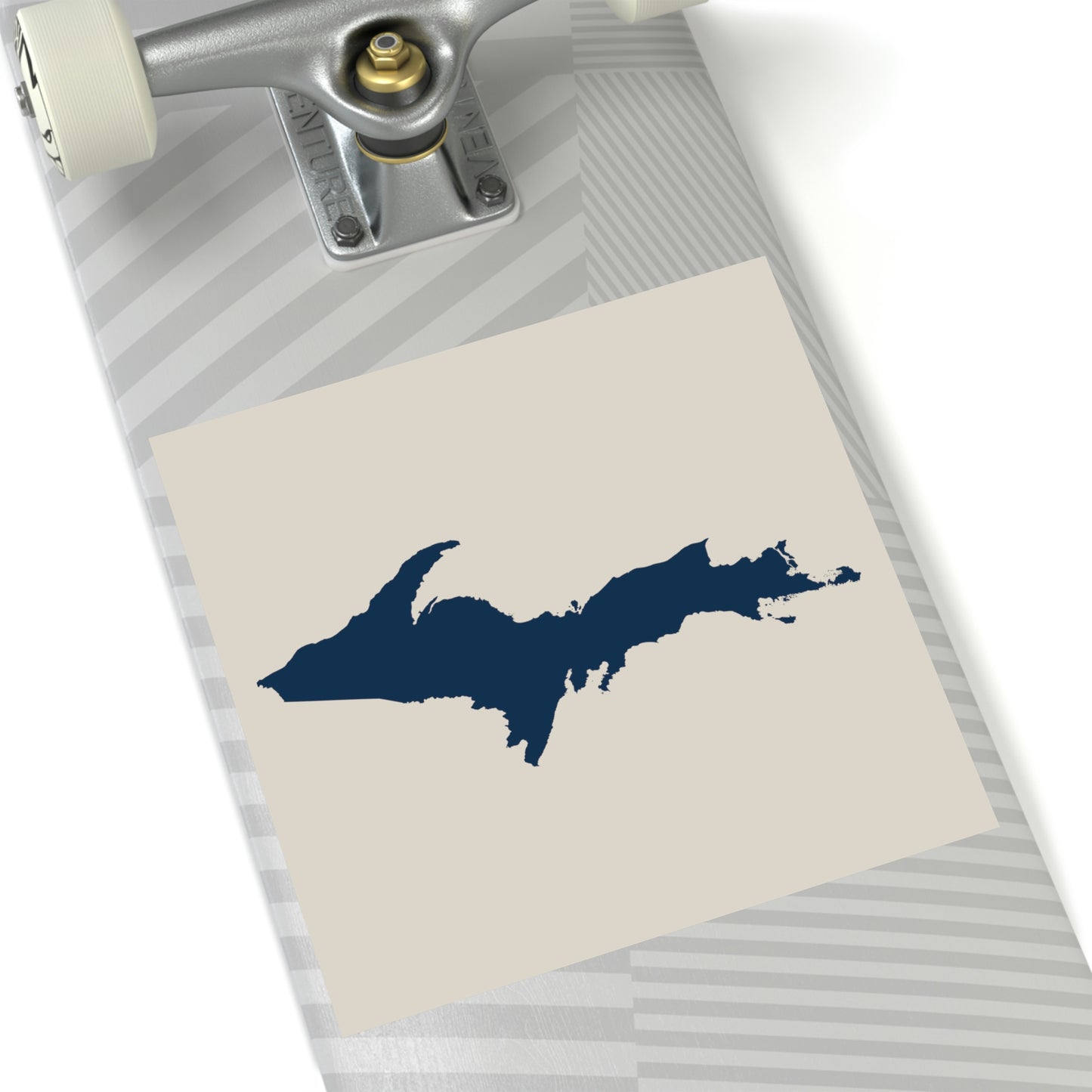 Michigan Upper Peninsula Square Sticker (Canvas Color w/ Navy UP Outline) | Indoor/Outdoor