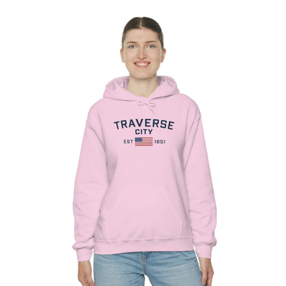 'Traverse City EST 1851' Hoodie (w/USA Flag Outline) | Unisex Standard