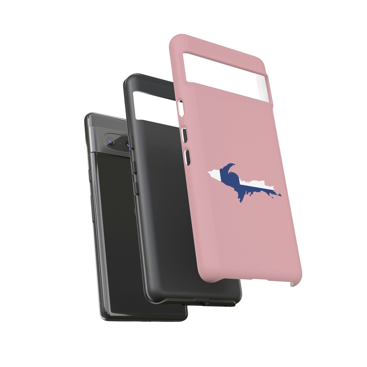 Michigan Upper Peninsula Tough Phone Case (Cherry Blossom Pink w/ UP Finland Flag Outline) | Samsung & Pixel Android