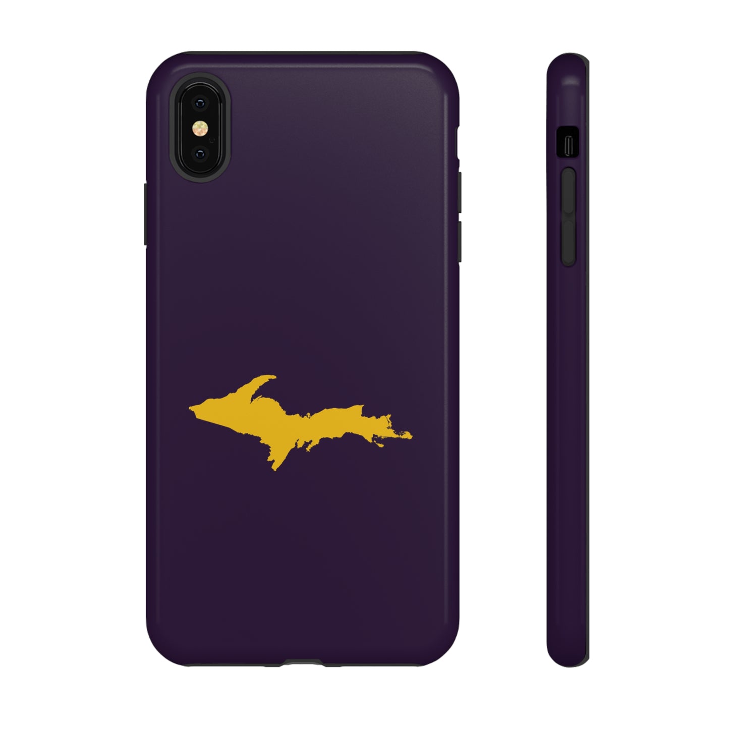 Michigan Upper Peninsula Tough Phone Case (Blackcurrant w/ Gold UP Outline) | Apple iPhone