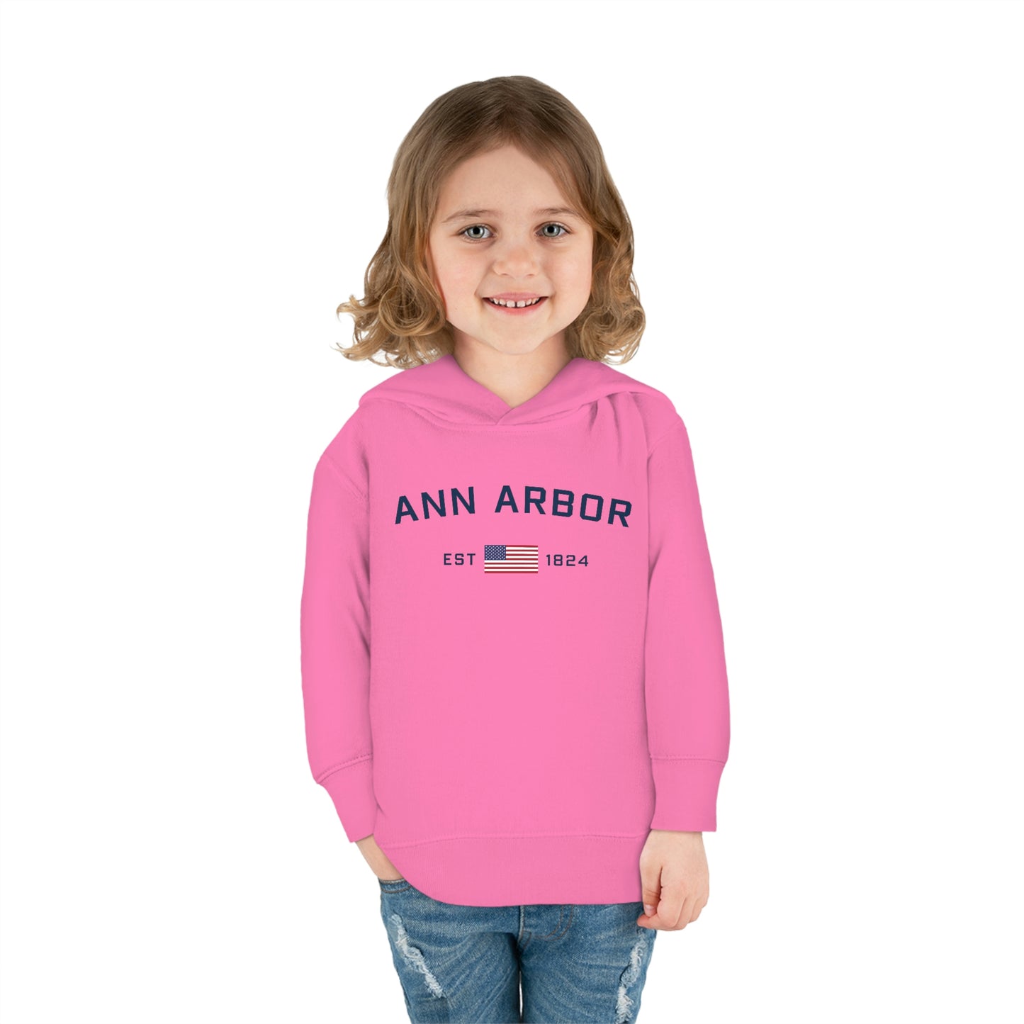 'Ann Arbor EST 1824' Hoodie (w/USA Flag Outline) | Unisex Toddler