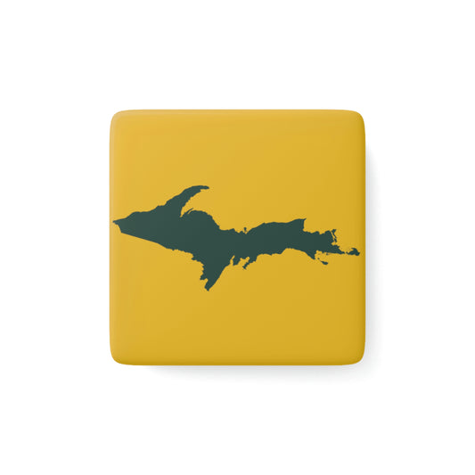 Michigan Upper Peninsula Porcelain Magnet (Gold w/ Green UP Outline)