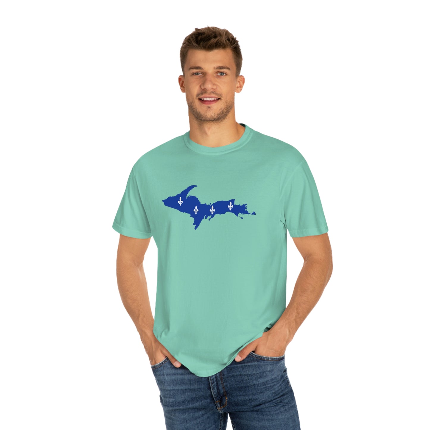 Michigan Upper Peninsula T-Shirt (w/ UP Quebec Flag Outline) | Unisex Garment-Dyed