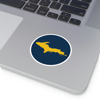 Michigan Upper Peninsula Round Stickers (Navy w/ Gold UP Outline) | Indoor\Outdoor