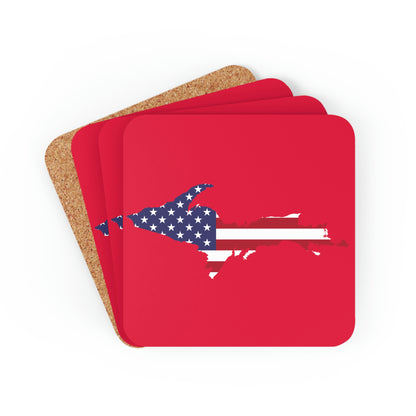 Michigan Upper Peninsula Coaster Set (Lighthouse Red w/ UP USA Flag Outline) | Corkwood - 4 pack