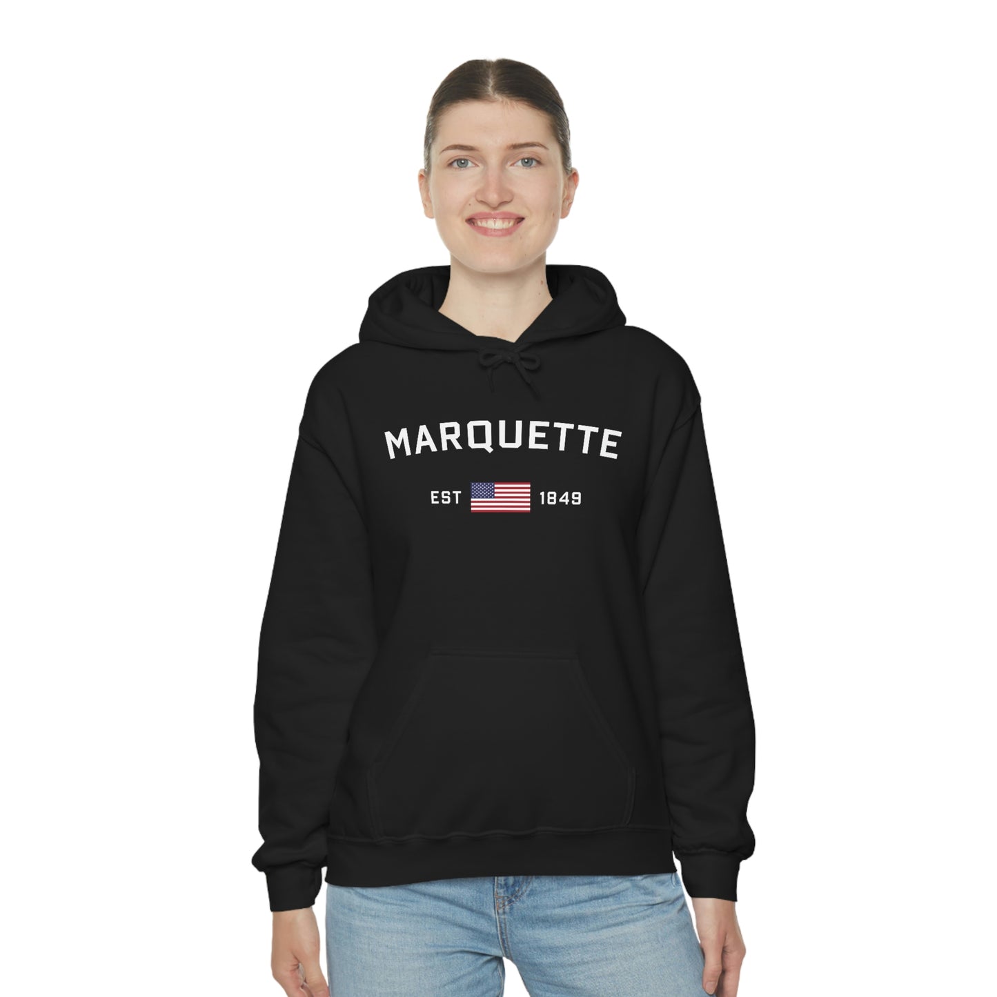 'Marquette EST 1849' Hoodie (w/USA Flag Outline) | Unisex Standard