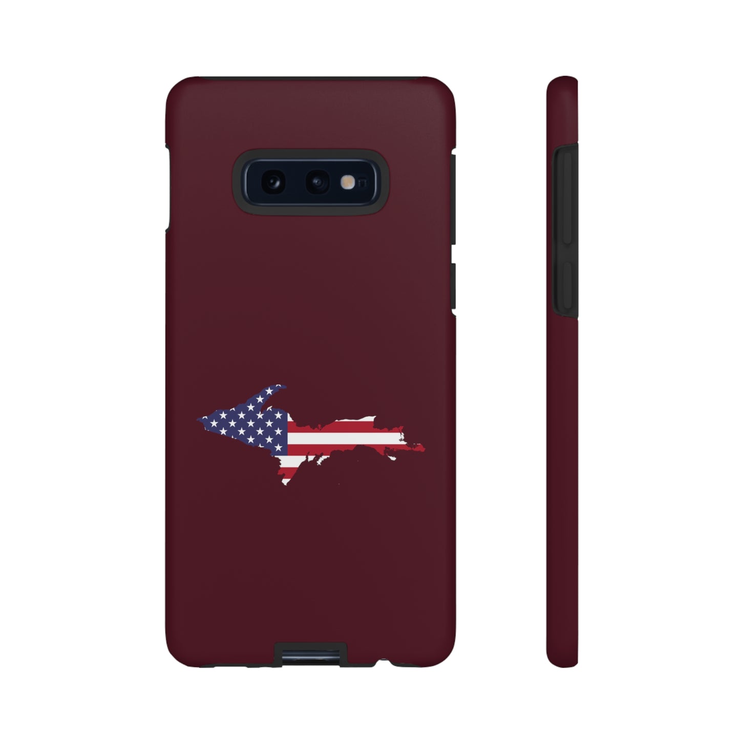 Michigan Upper Peninsula Tough Phone Case (Old Mission Burgundy w/ UP USA Flag Outline) | Samsung & Pixel Android