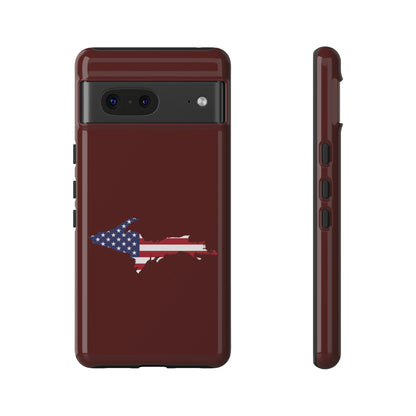 Michigan Upper Peninsula Tough Phone Case (Cherrywoold Color w/ UP USA Flag Outline) | Samsung & Pixel Android