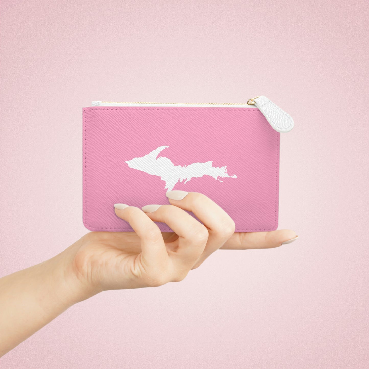 Michigan Upper Peninsula Mini Clutch Bag ('67 Caddie Pink w/ UP Outline)