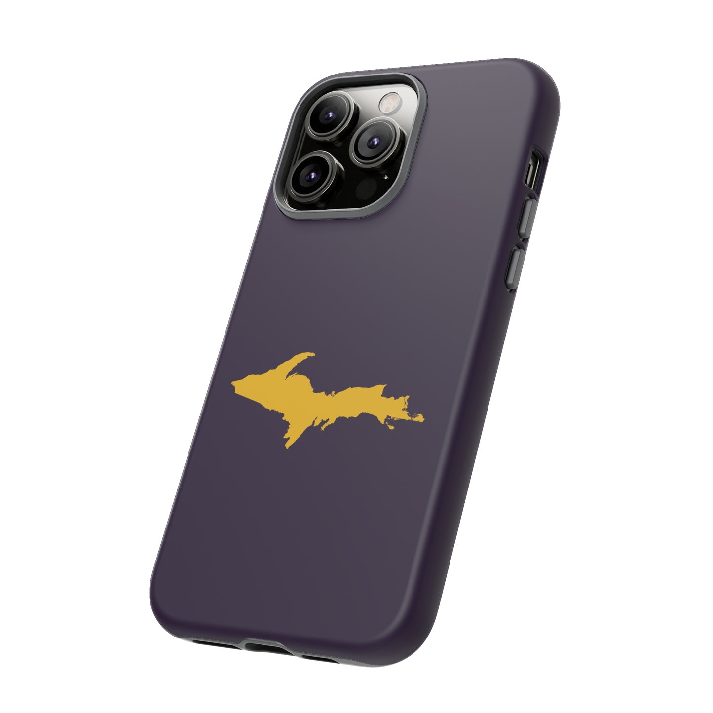 Michigan Upper Peninsula Tough Phone Case (Blackcurrant w/ Gold UP Outline) | Apple iPhone