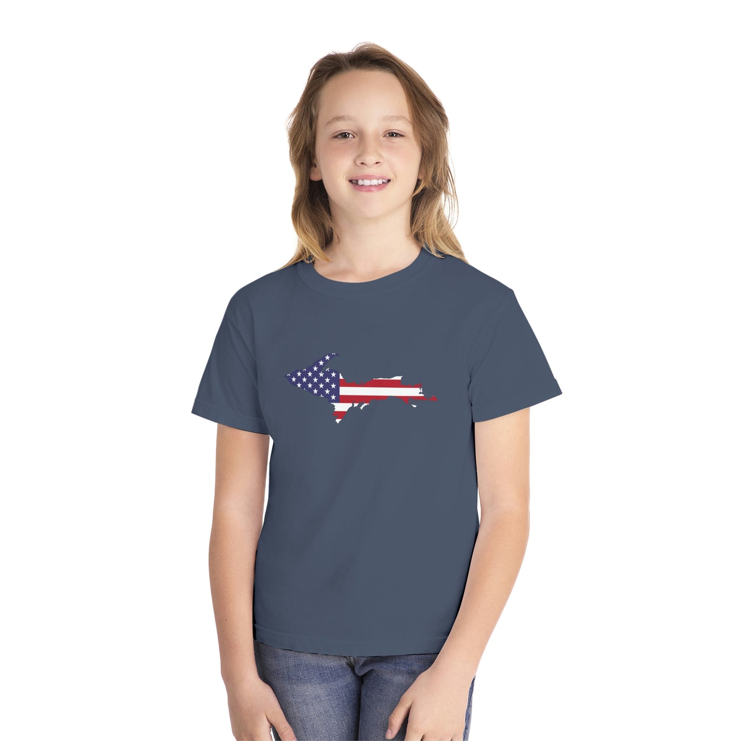 Michigan Upper Peninsula T-Shirt (w/ UP USA Flag Outline) | Youth Garment-Dyed