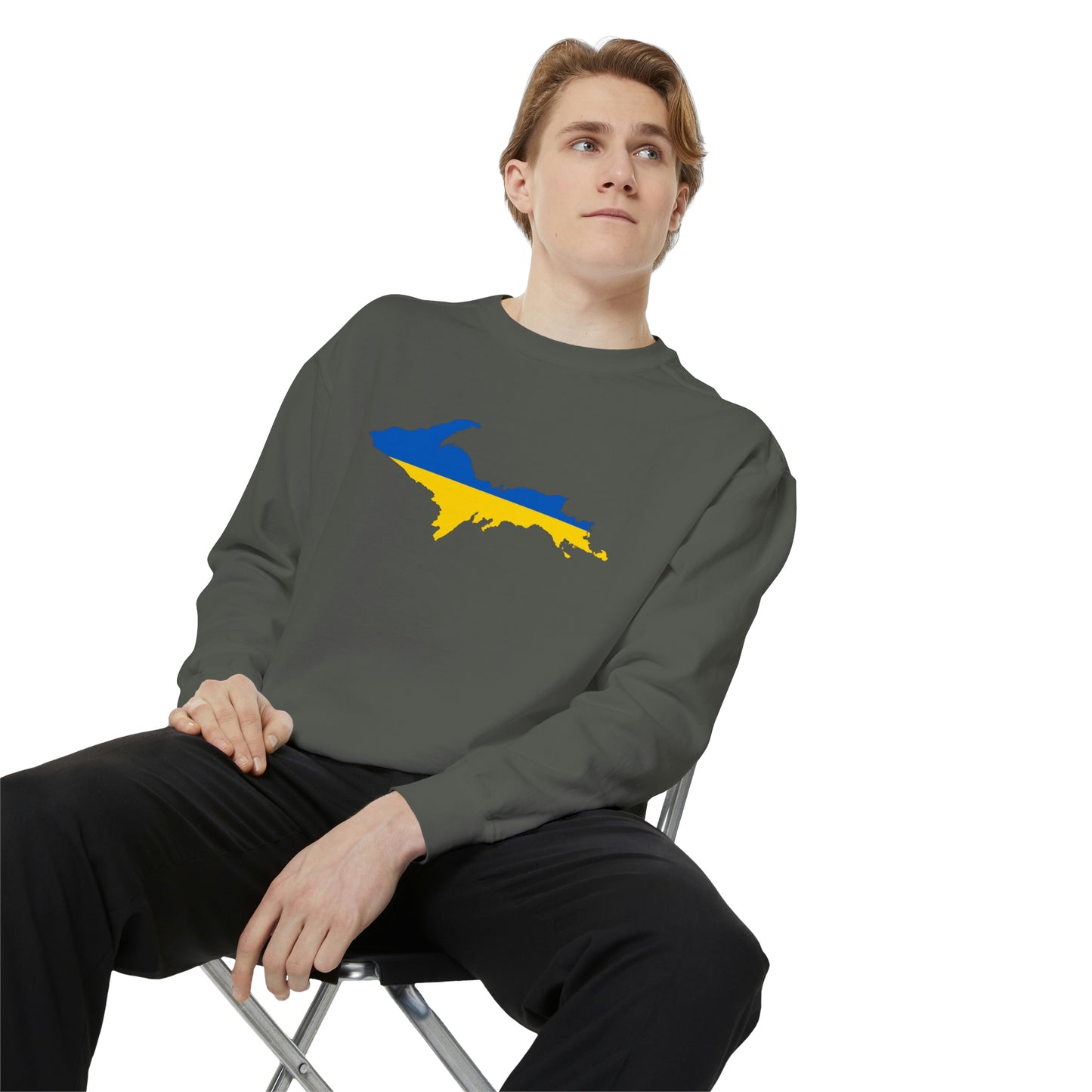 Michigan Upper Peninsula Sweatshirt (w/ UP Ukraine Outline) | Unisex Garment Dyed