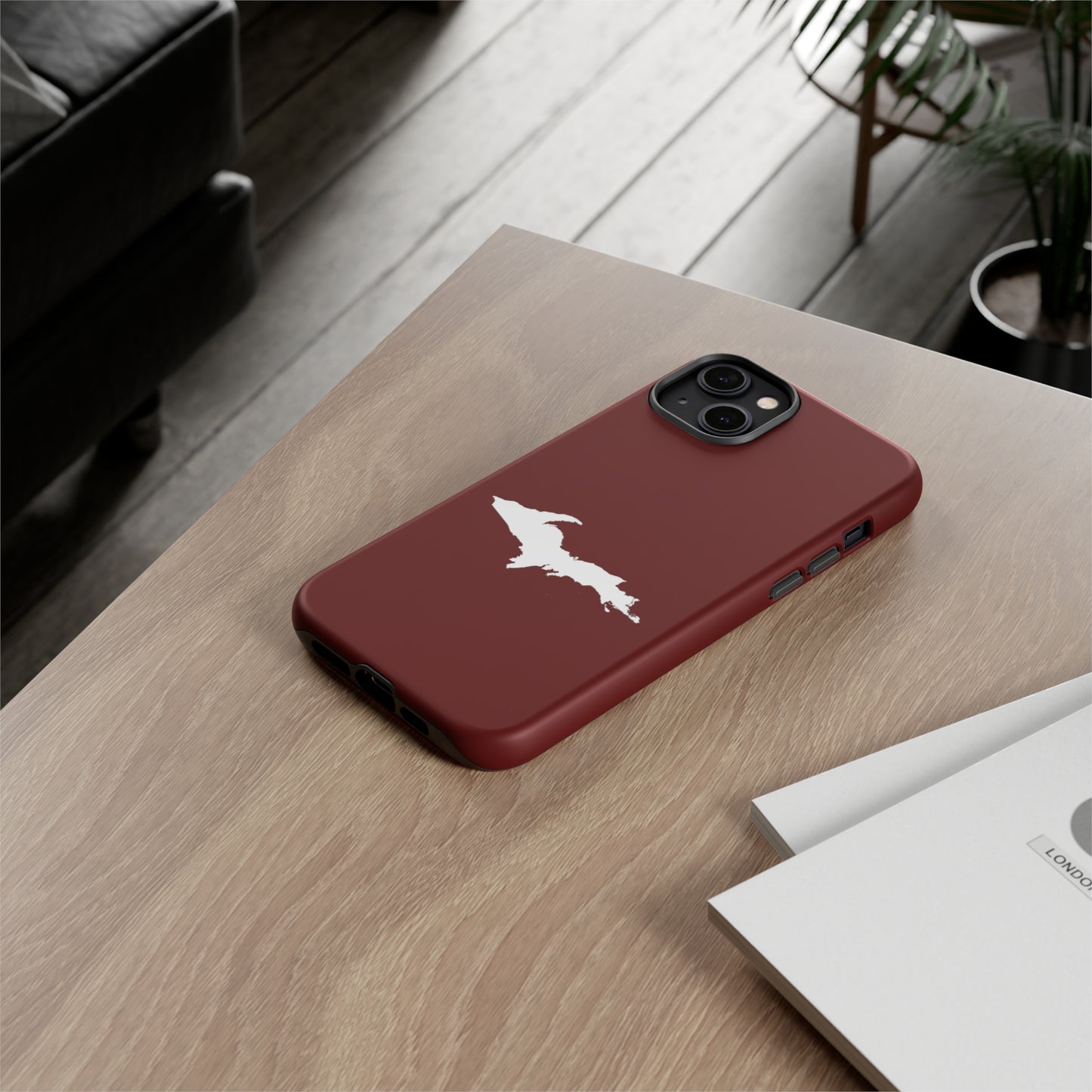 Michigan Upper Peninsula Tough Phone Case (Cherrywood Red w/ UP Outline) | Apple iPhone