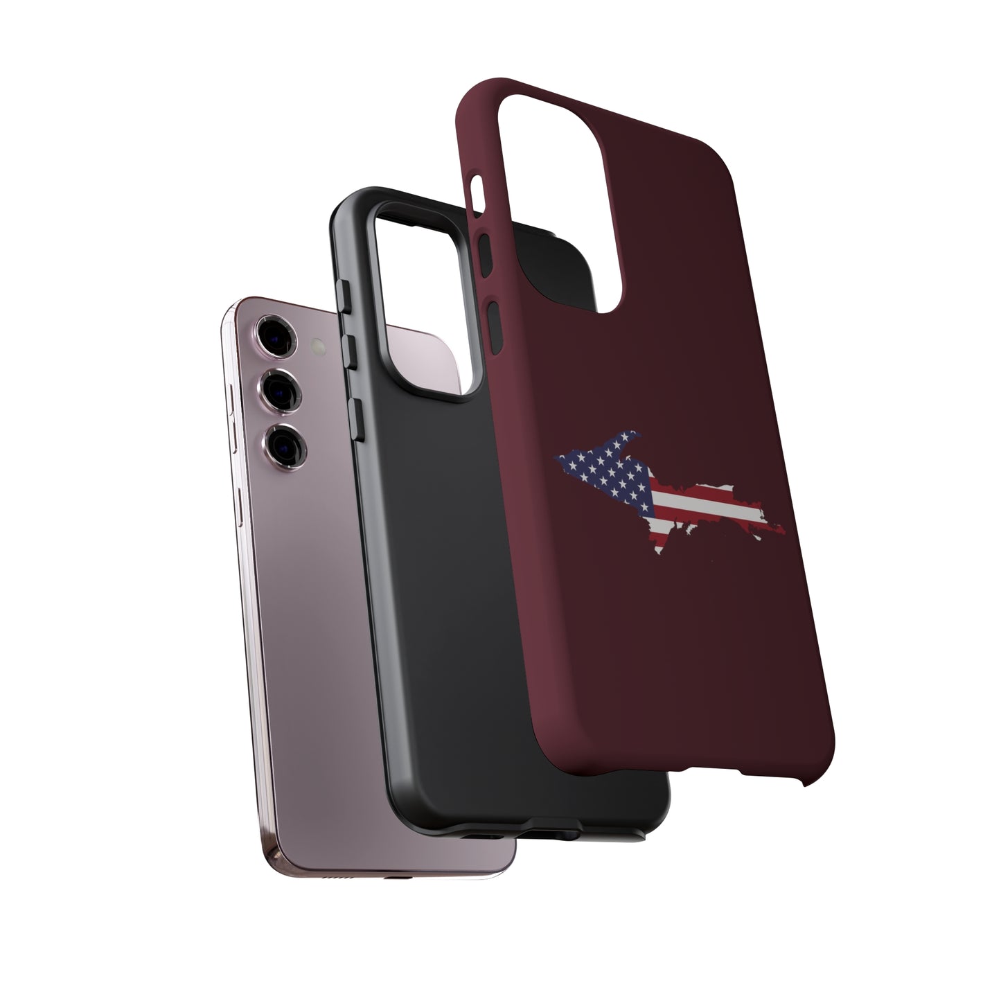 Michigan Upper Peninsula Tough Phone Case (Old Mission Burgundy w/ UP USA Flag Outline) | Samsung & Pixel Android