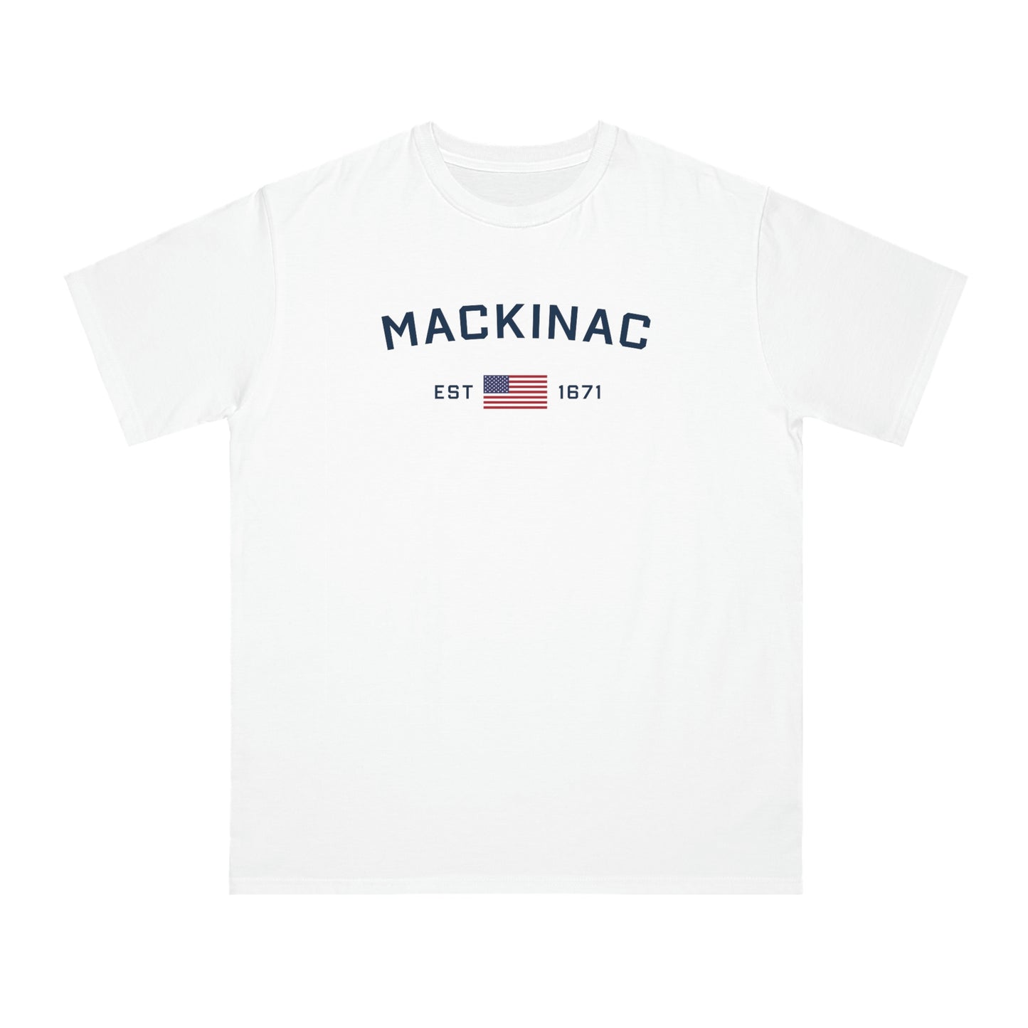 'Mackinac EST 1671' T-Shirt (w/ USA Flag | Organic Unisex