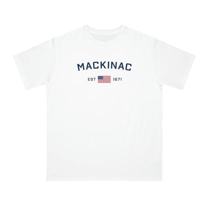 'Mackinac EST 1671' T-Shirt (w/ USA Flag | Organic Unisex