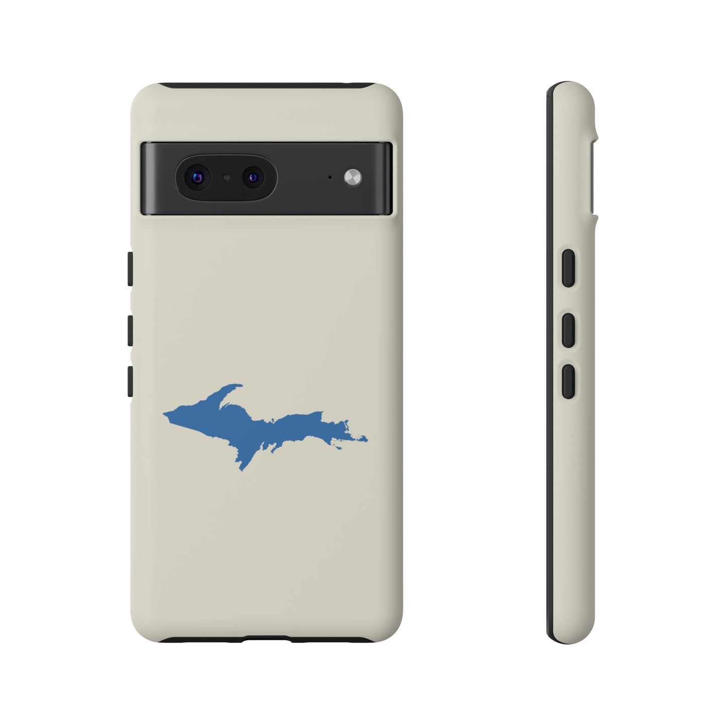 Michigan Upper Peninsula Tough Phone Case (Ivory Color w/ Azure UP Outline) | Samsung & Pixel Android