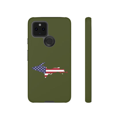 Michigan Upper Peninsula Tough Phone Case (Army Green w/ UP USA Flag Outline) | Samsung & Pixel Android