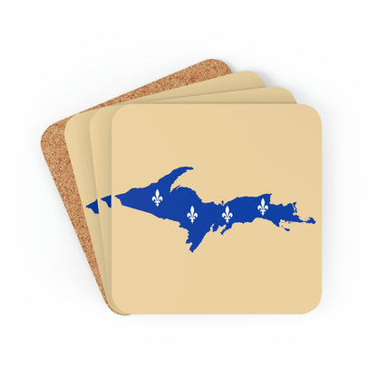 Michigan Upper Peninsula Coaster Set (Maple Color w/ UP Quebec Flag Outline) | Corkwood - 4 pack