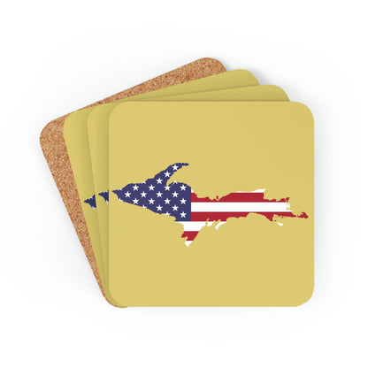 Michigan Upper Peninsula Coaster Set (Plum Yellow w/ UP USA Flag Outline) | Corkwood - 4 pack