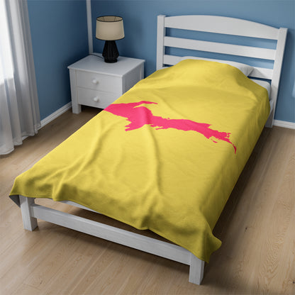 Michigan Upper Peninsula Plush Blanket (w/ Pink UP Outline) | Cherry Yellow