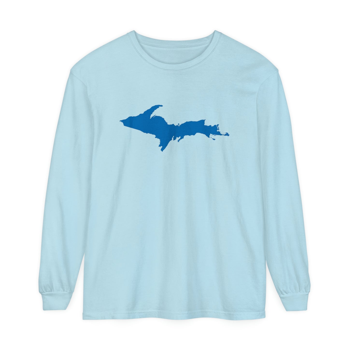 Michigan Upper Peninsula Garment-Dyed T-Shirt (w/ Azure UP Outline) | Unisex Long Sleeve