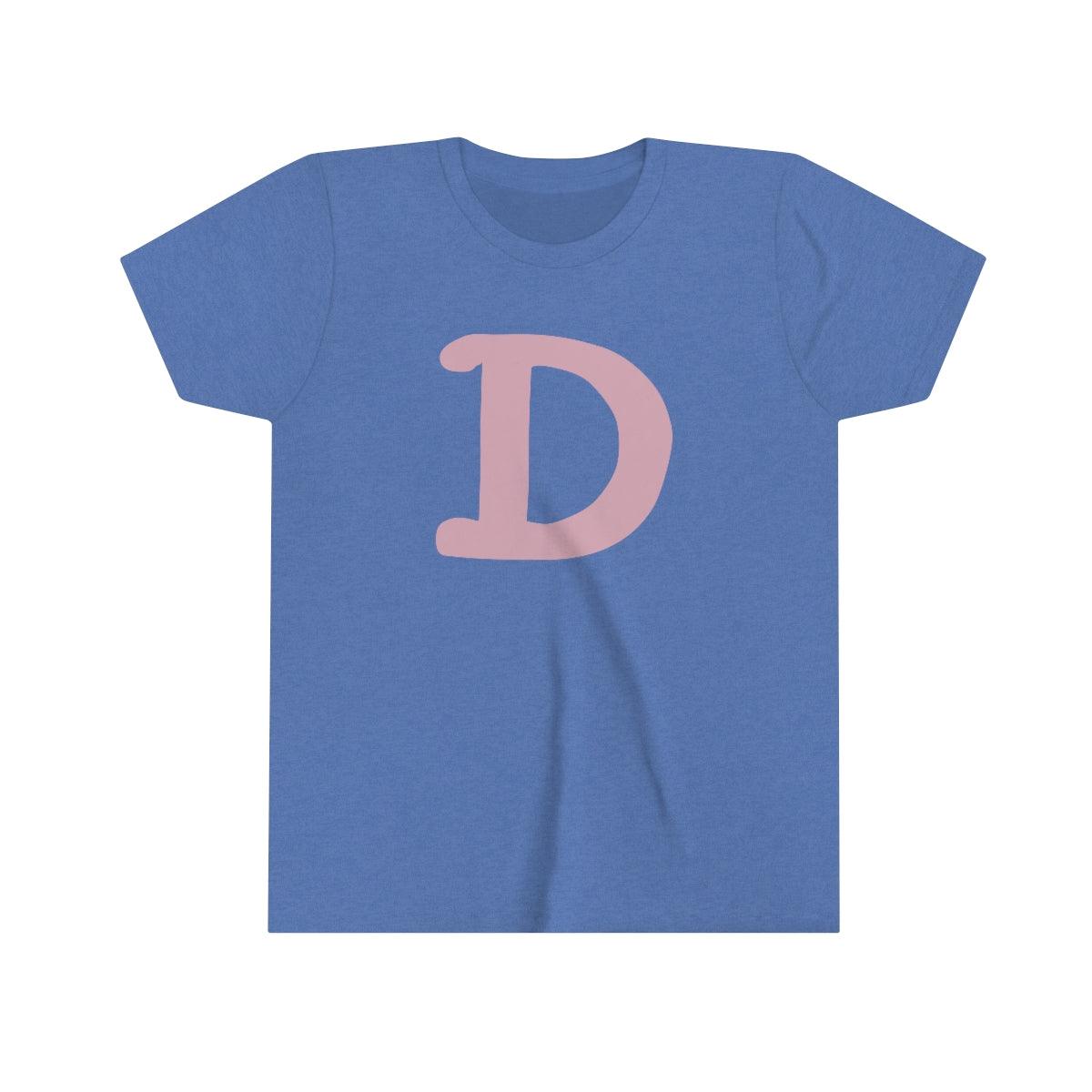 Detroit 'Old French D' T-Shirt (Pink Full Body Outline) | Youth Short Sleeve - Circumspice Michigan