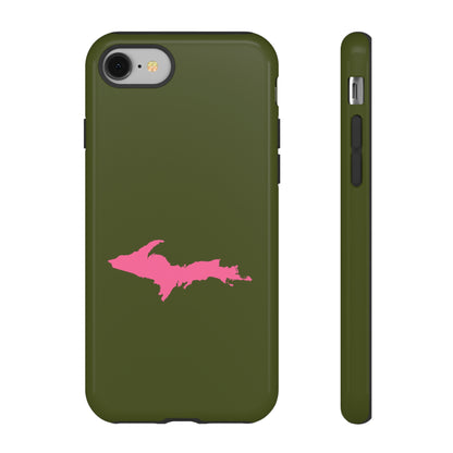 Michigan Upper Peninsula Tough Phone Case (Army Green w/ Pink UP Outline) | Apple iPhone