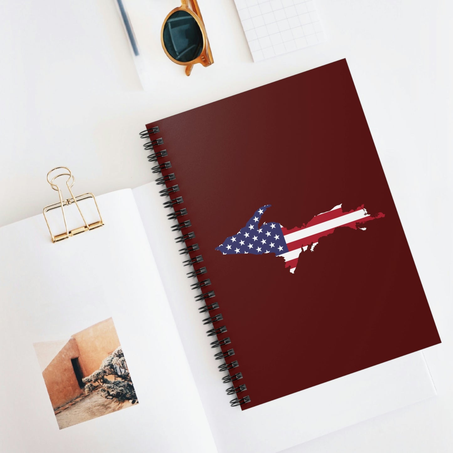 Michigan Upper Peninsula Spiral Notebook (w/ UP USA Flag Outline) | Cherrywood Color