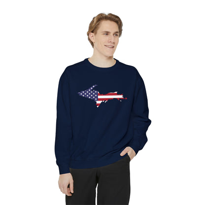 Michigan Upper Peninsula Sweatshirt (w/ UP USA Flag Outline) | Unisex Garment Dyed