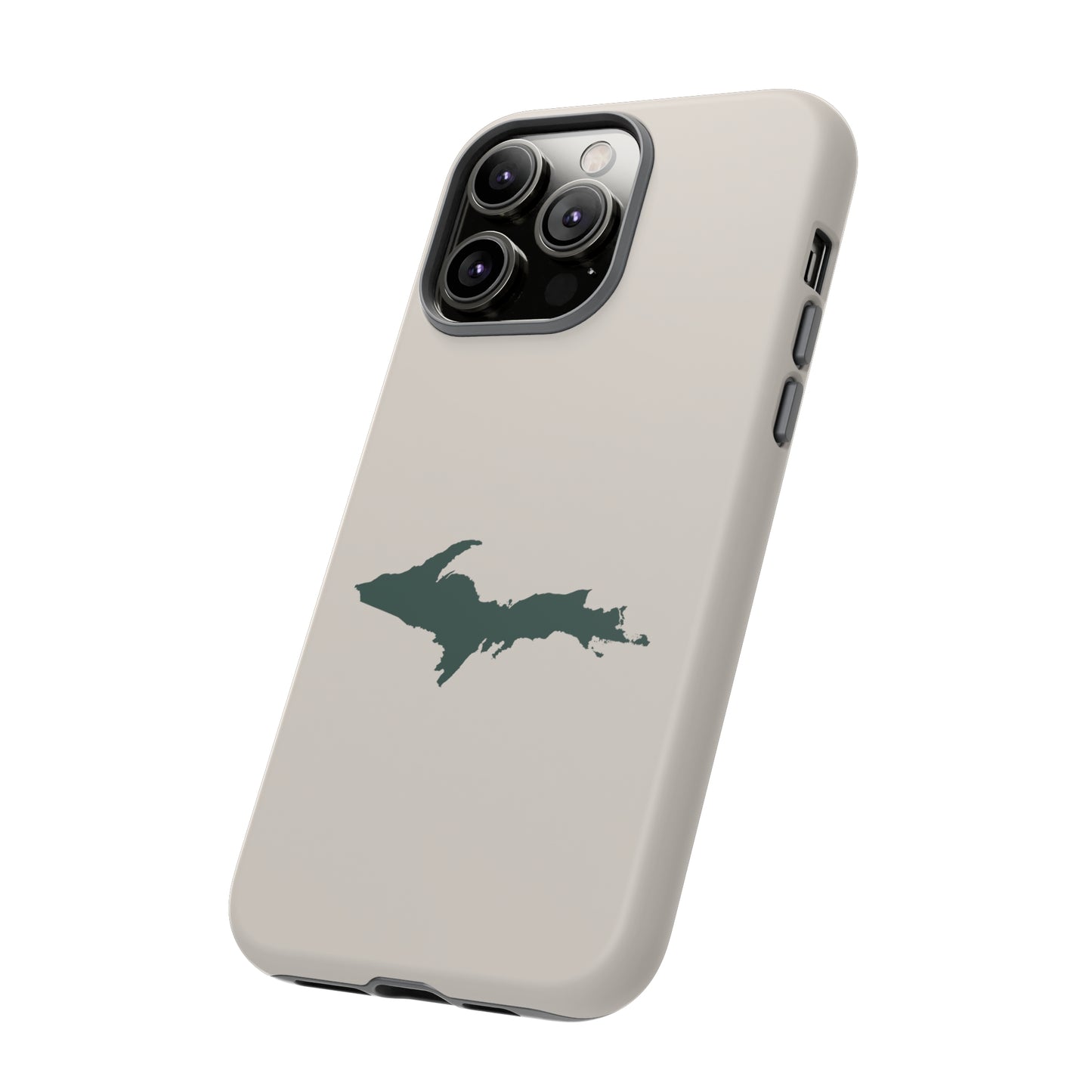 Michigan Upper Peninsula Tough Phone Case (Canvas Color w/ Green UP Outline) | Apple iPhone