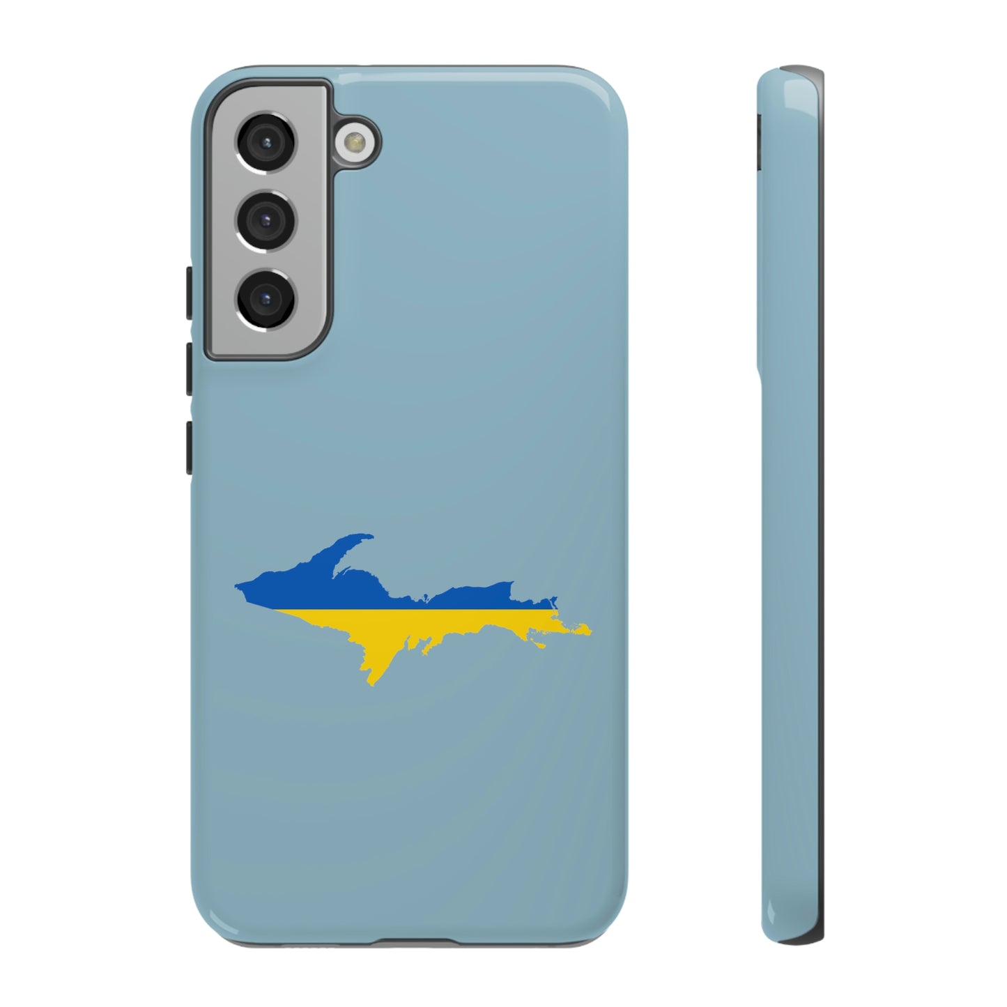 Michigan Upper Peninsula Tough Phone Case (Opal Blue w/ UP Ukraine Flag Outline) | Samsung & Pixel Android