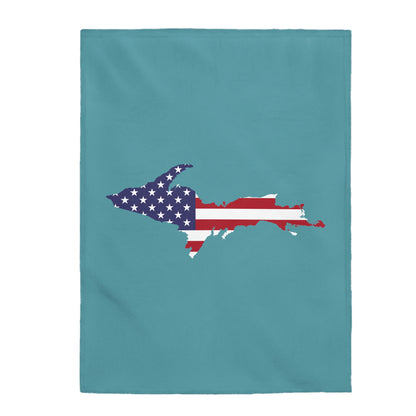 Michigan Upper Peninsula Plush Blanket (w/ UP USA Flag Outline) | Lake Huron Blue