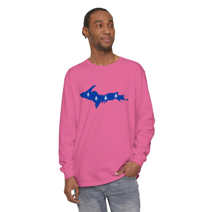 Michigan Upper Peninsula Garment-Dyed T-Shirt (w/ UP Quebec Flag Outline) | Unisex Long Sleeve