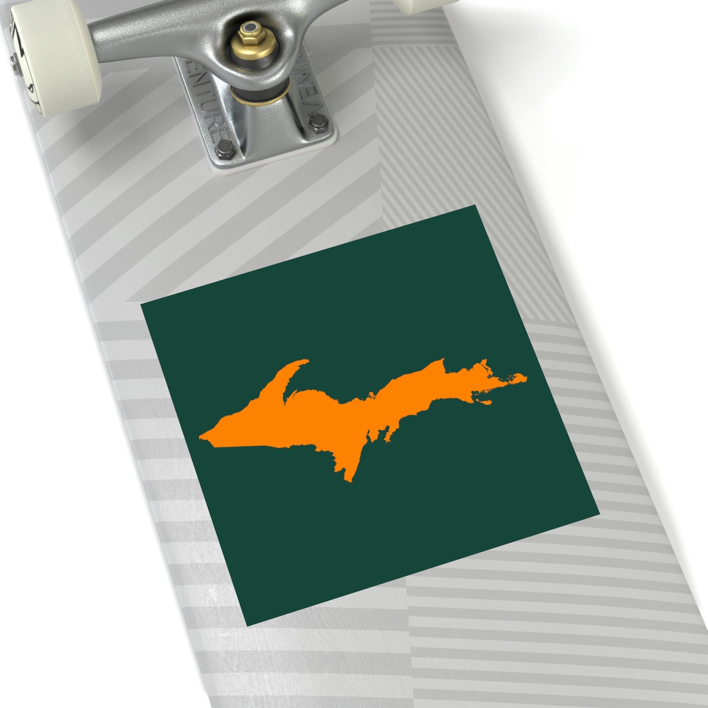 Michigan Upper Peninsula Square Sticker (Green w/ Orange UP Outline) | Indoor/Outdoor