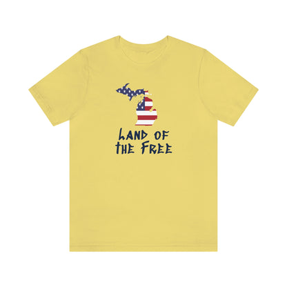 Michigan 'Land of the Free' T-Shirt (Tag Font w/ MI USA Flag Outline) | Unisex Standard Fit