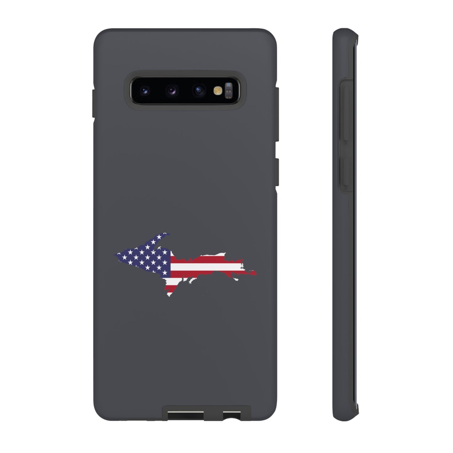 Michigan Upper Peninsula Tough Phone Case (Iron Ore Grey w/ UP USA Flag Outline) | Samsung & Pixel Android