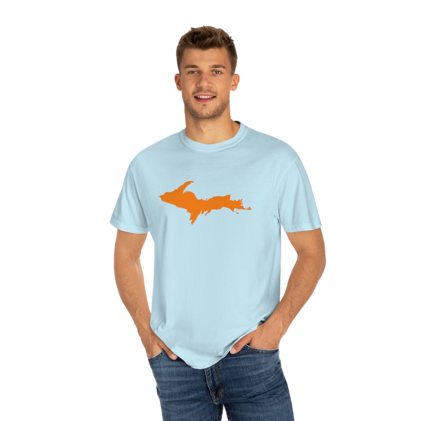 Michigan Upper Peninsula T-Shirt (w/ Orange UP Outline) | Unisex Garment-Dyed