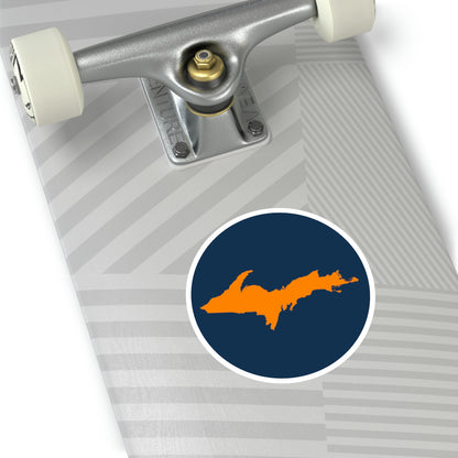 Michigan Upper Peninsula Round Stickers (Navy w/ Orange UP Outline) | Indoor\Outdoor