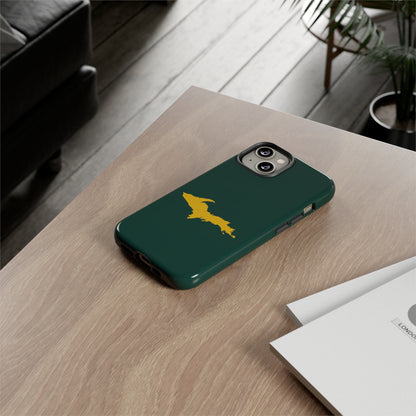 Michigan Upper Peninsula Tough Phone Case (Green w/ Gold UP Outline) | Apple iPhone