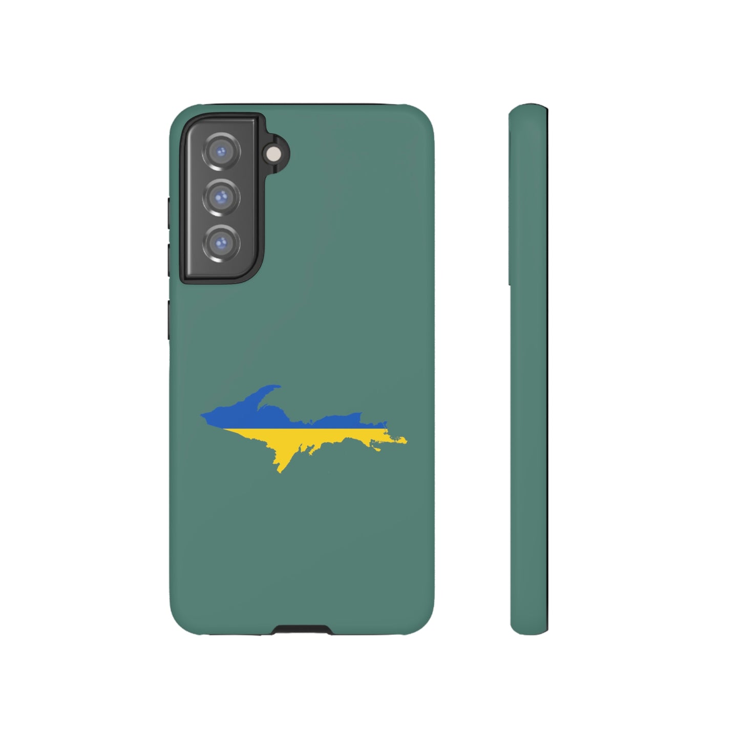 Michigan Upper Peninsula Tough Phone Case (Copper Green w/ UP Ukraine Flag Outline) | Samsung & Pixel Android