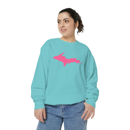 Michigan Upper Peninsula Sweatshirt (w/ Pink UP Outline) | Unisex Garment Dyed