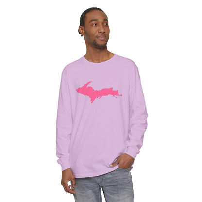 Michigan Upper Peninsula Garment-Dyed T-Shirt (w/ Pink UP Outline) | Unisex Long Sleeve