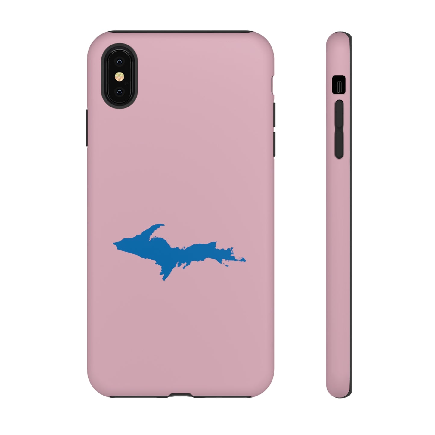 Michigan Upper Peninsula Tough Phone Case (Pink w/ Azure UP Outline) | Apple iPhone