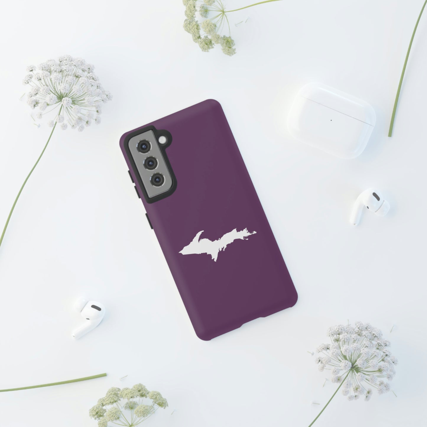 Michigan Upper Peninsula Tough Phone Case (Plum w/ UP Outline) | Samsung & Pixel Android