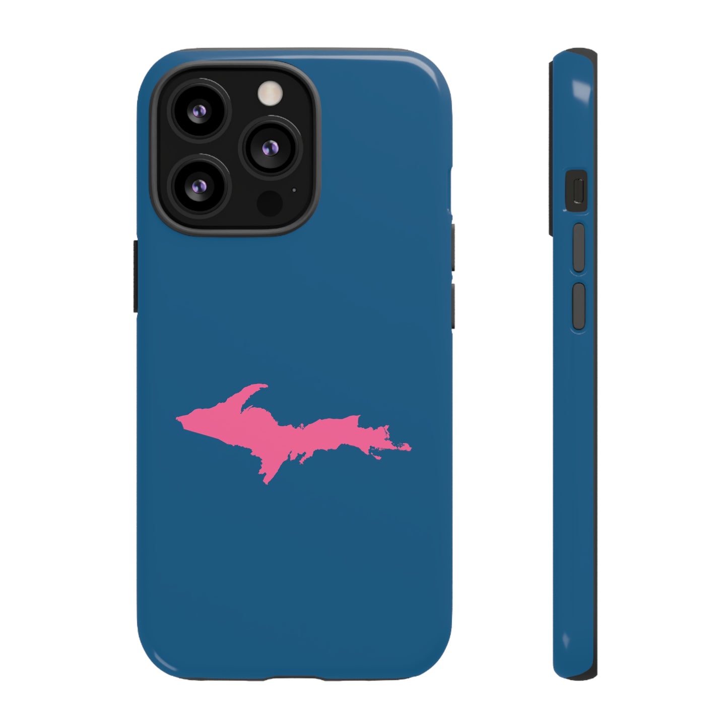 Michigan Upper Peninsula Tough Phone Case (Blueberry w/ Pink UP Outline) | Apple iPhone